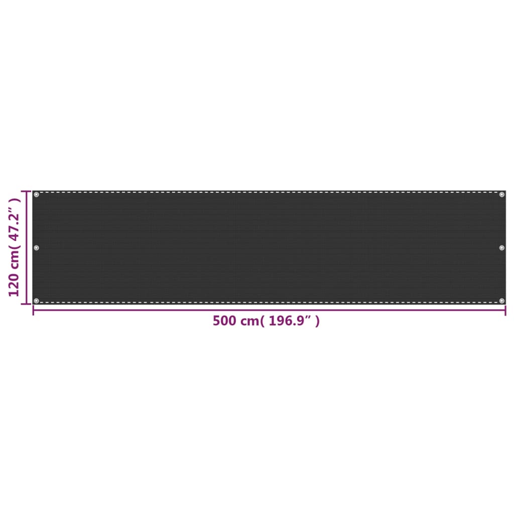 Διαχωριστικό Βεράντας Ανθρακί 120 x 500 εκ. από HDPE - PAKOBAZAAR