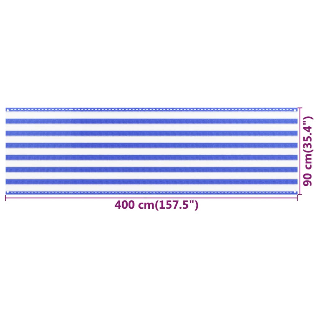 Διαχωριστικό Βεράντας Μπλε / Λευκό 90x400 εκ. από HDPE - PAKOBAZAAR