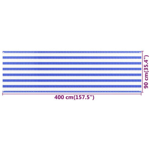 Διαχωριστικό Βεράντας Μπλε / Λευκό 90x400 εκ. από HDPE - PAKOBAZAAR
