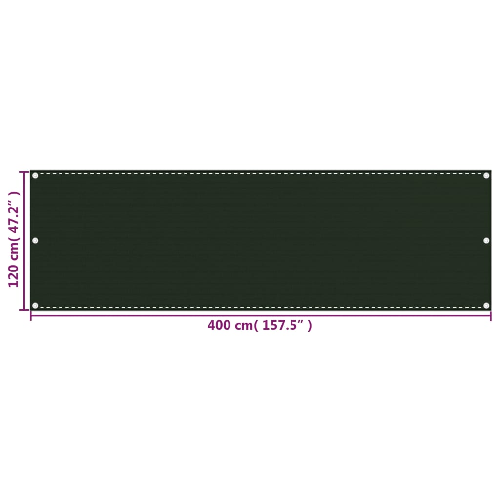 Διαχωριστικό Βεράντας Σκούρο Πράσινο 120 x 400 εκ. από HDPE - Pakobazaar