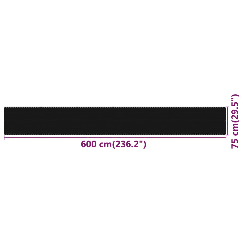 Διαχωριστικό Βεράντας Μαύρο 75x600 εκ. από HDPE - Pakobazaar