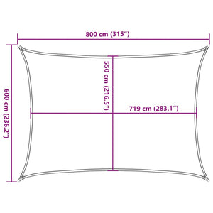 Πανί Σκίασης Ανθρακί 6 x 8 μ. από HDPE 160 γρ./μ²