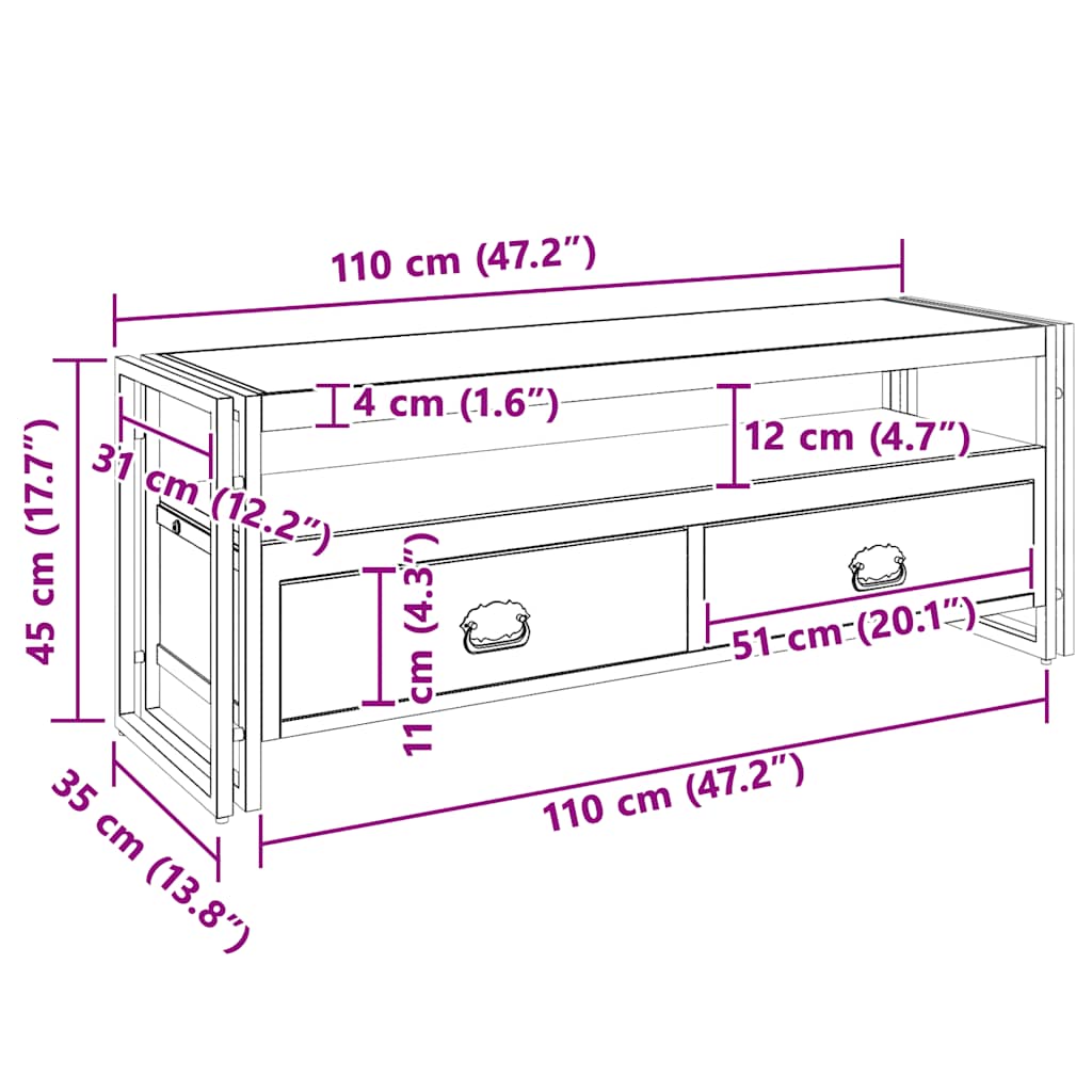 Έπιπλο Τηλεόρασης 120x35x45 εκ Μασίφ Ξύλο με Φινίρισμα Sheesham