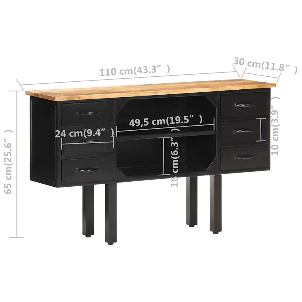 Μπουφές 110x30x65 εκ. Μασίφ Ακατέργαστο Ξύλο Μάνγκο και Ατσάλι