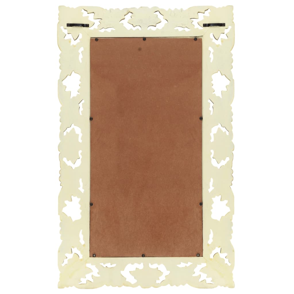 Καθρέφτης Σκαλιστός στο Χέρι Λευκός 80x50 εκ. Μασίφ Ξύλο Μάνγκο