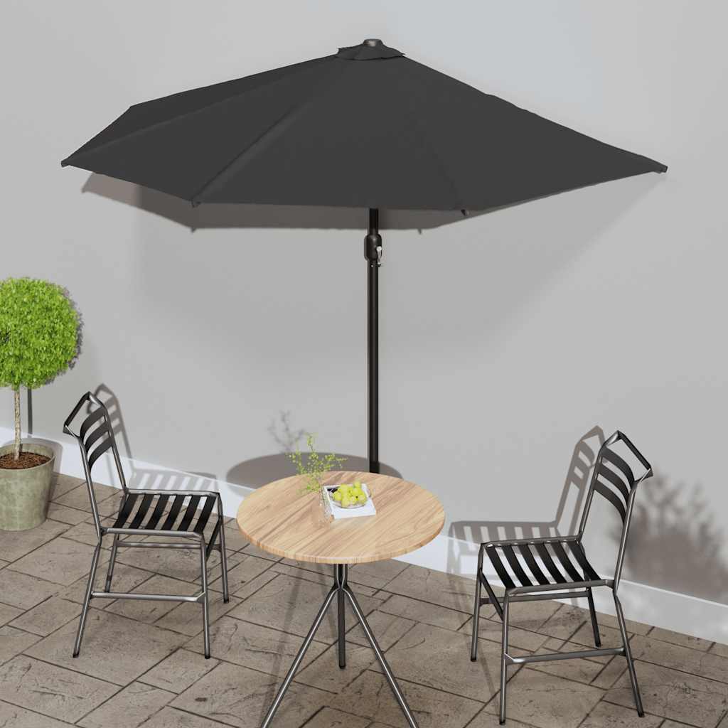 Ομπρέλα Βεράντας Ημικυκλική Μαύρη 270x144x222 εκ. Ιστός Αλουμ. - Pakobazaar