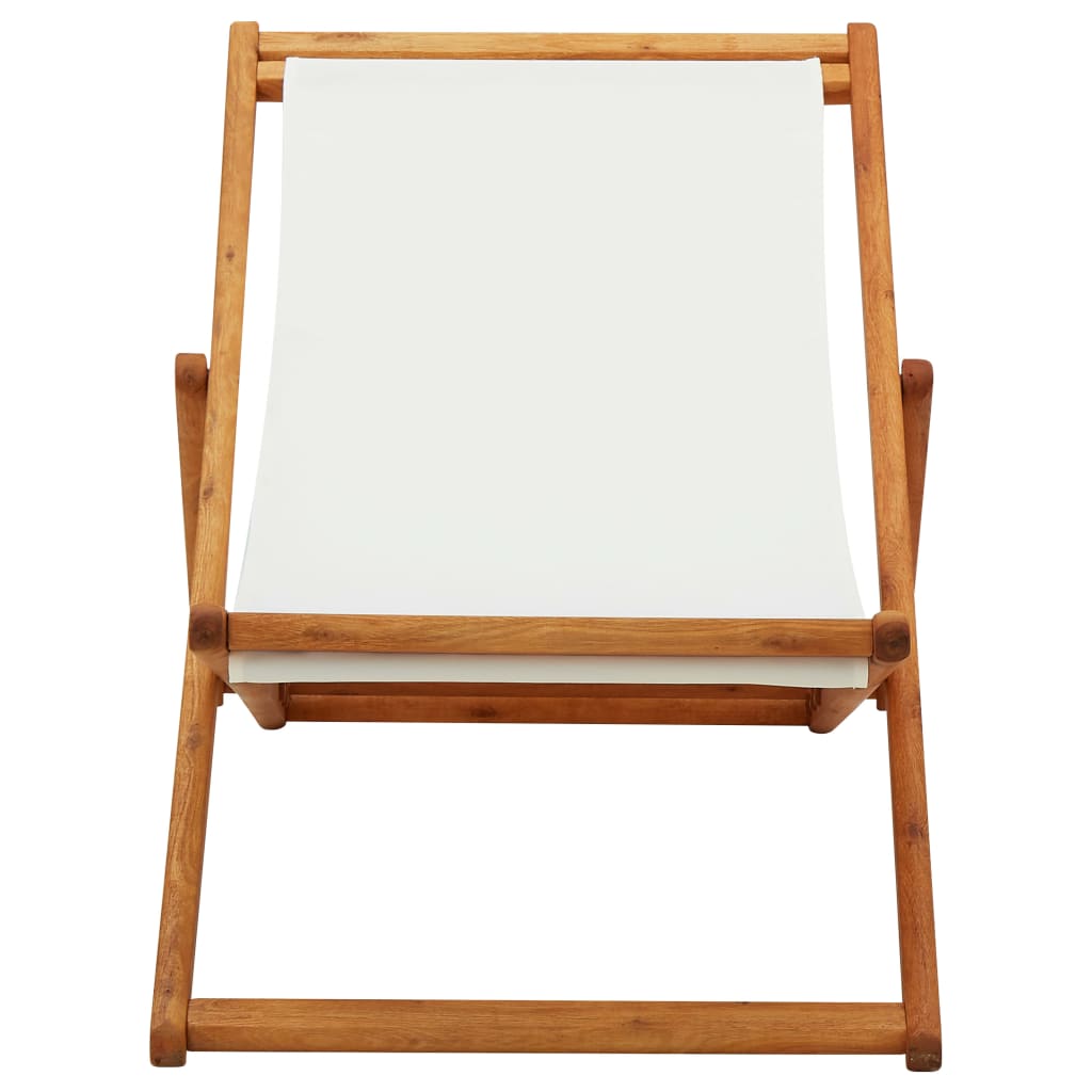 Σεζλόνγκ Πτυσσόμενη Λευκό Κρεμ από Ξύλο Ευκαλύπτου και Ύφασμα - PAKOBAZAAR