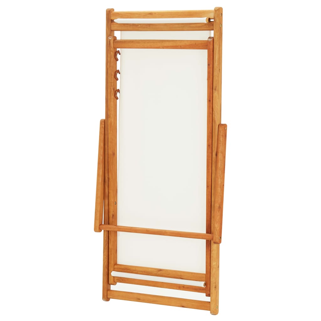 Σεζλόνγκ Πτυσσόμενη Λευκό Κρεμ από Ξύλο Ευκαλύπτου και Ύφασμα - PAKOBAZAAR