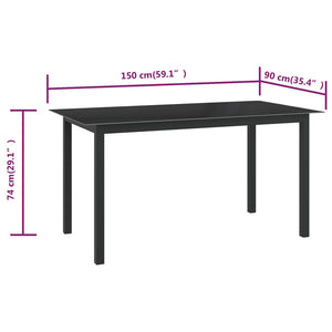 Τραπέζι Κήπου Μαύρο 150 x 90 x 74 εκ. από Αλουμίνιο / Γυαλί