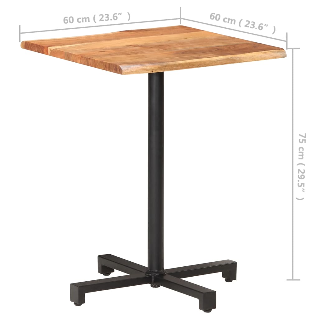 Τραπέζι Bistro Live Edge 60x60x75 εκ. από Μασίφ Ξύλο Ακακίας