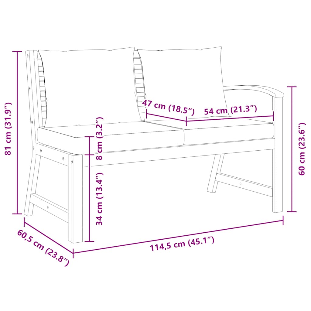 Παγκάκι Κήπου 114,5 εκ. Μασίφ Ξύλο Ακακίας Σκ. Γκρι Μαξιλάρια