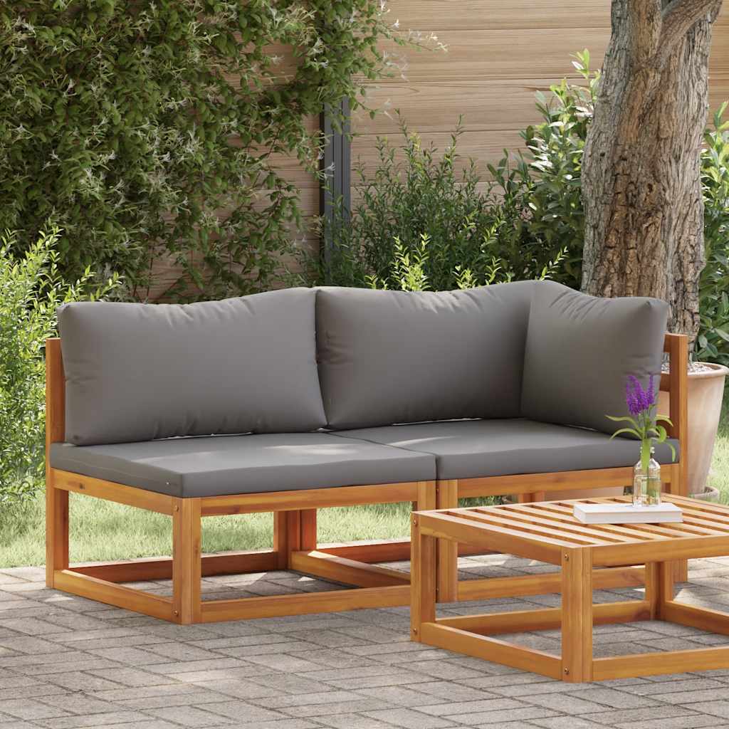 Σετ Καναπέδων 2 τεμ. Μασίφ Ξύλο Ακακίας με Σκ. Γκρι Μαξιλάρια