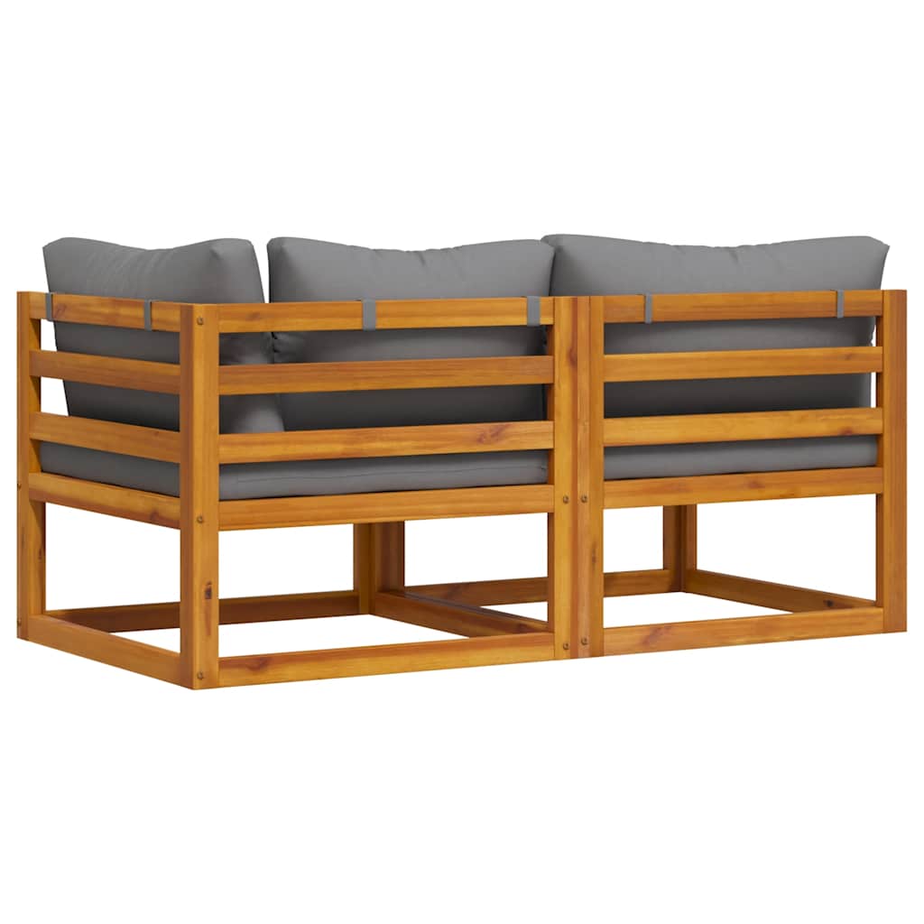 Σετ Καναπέδων 2 τεμ. Μασίφ Ξύλο Ακακίας με Σκ. Γκρι Μαξιλάρια