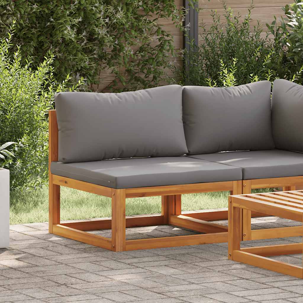 Καναπές Μεσαίος Τμηματικός Μασίφ Ξύλο Ακακίας Σκ. Γκρι Μαξιλάρι
