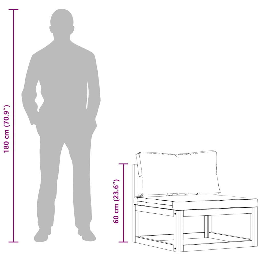 Καναπές Μεσαίος Τμηματικός Μασίφ Ξύλο Ακακίας Σκ. Γκρι Μαξιλάρι