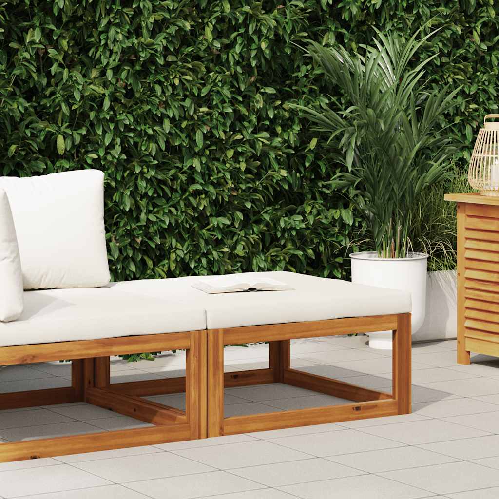 Υποπόδιο απο Μασίφ Ξύλο Ακακίας με Κρεμ Μαξιλάρι