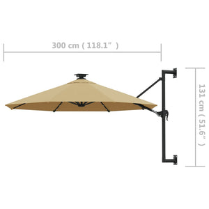 Ομπρέλα Κήπου Επιτοίχια με LED Taupe 300 εκ.