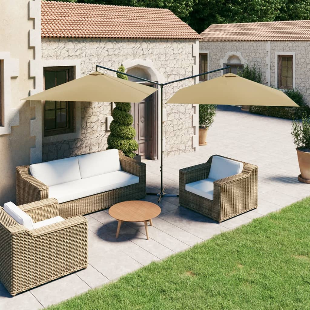 Ομπρέλα Κήπου Διπλή Taupe 600 x 300 εκ. με Ατσάλινο Ιστό - Pakobazaar