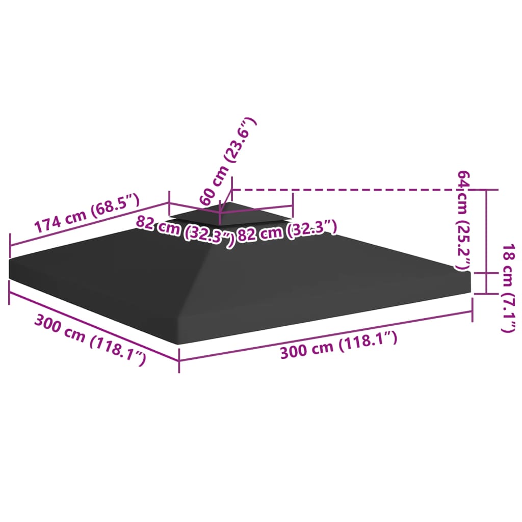 Κάλυμμα για Κιόσκι 2 Επιπέδων Μαύρο 3 x 3 μ. 310 γρ./μ²