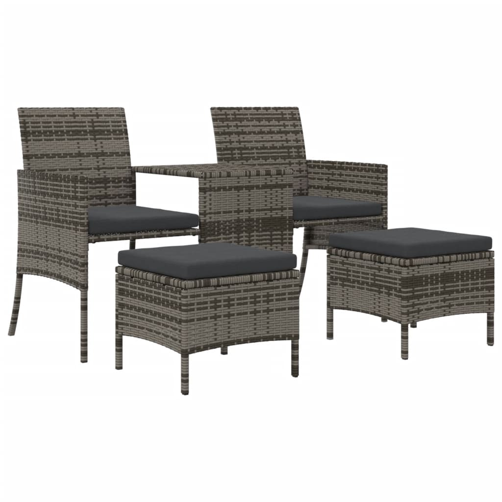 Κάθισμα Διθέσιο Κήπου με Τραπεζάκι/Υποπόδια Γκρι Συνθ. Ρατάν - Pakobazaar