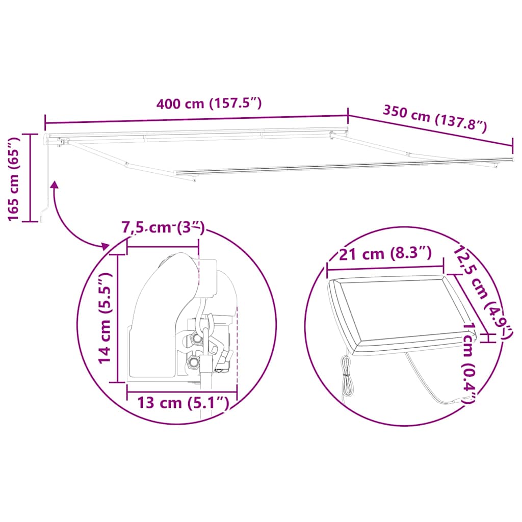Σκελετός Τέντας Λευκό 400 x 350 εκ Αλουμίνιο