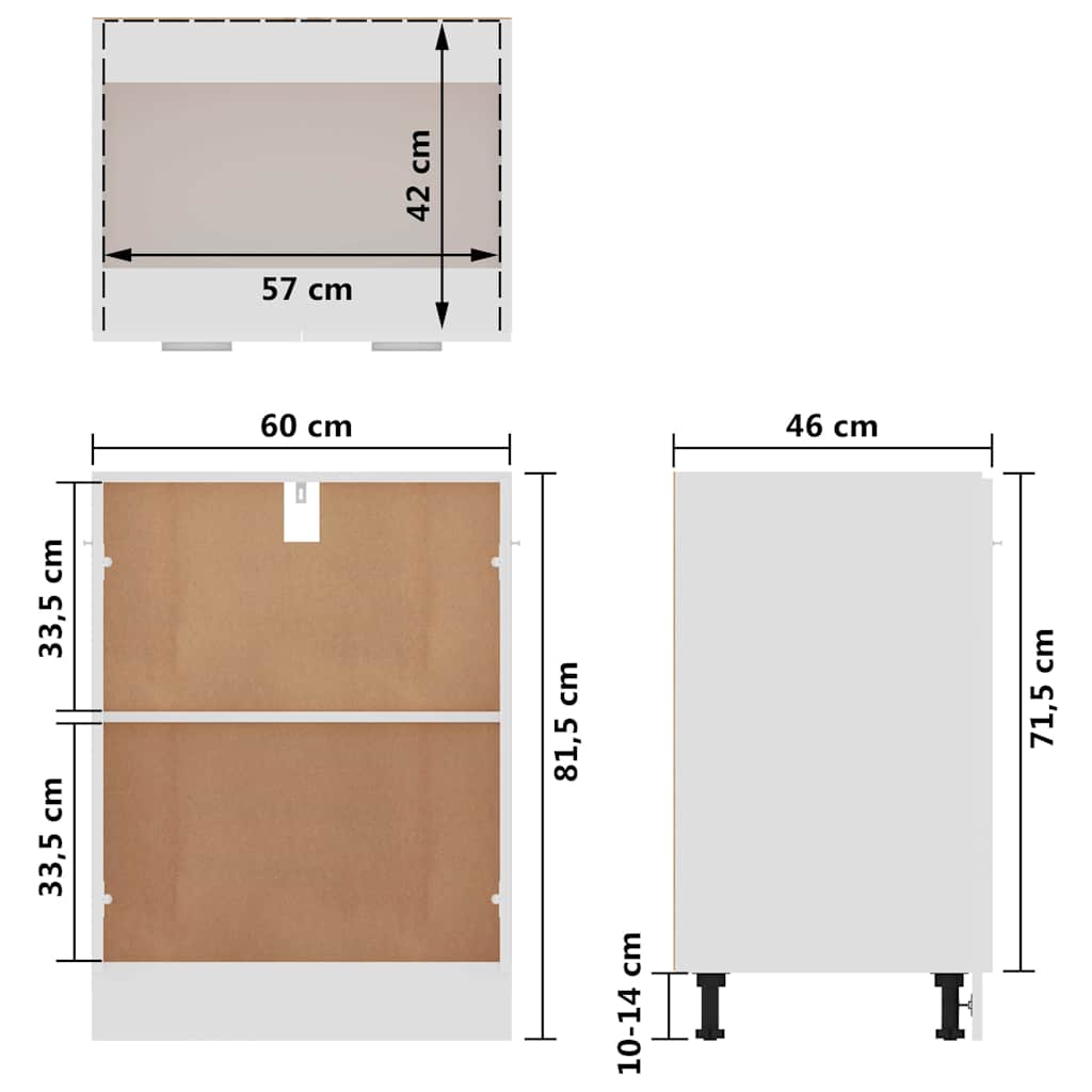 Ντουλάπι Δαπέδου Lyon Γυαλιστερό Λευκό 60x46x81,5εκ. Επεξ. Ξύλο