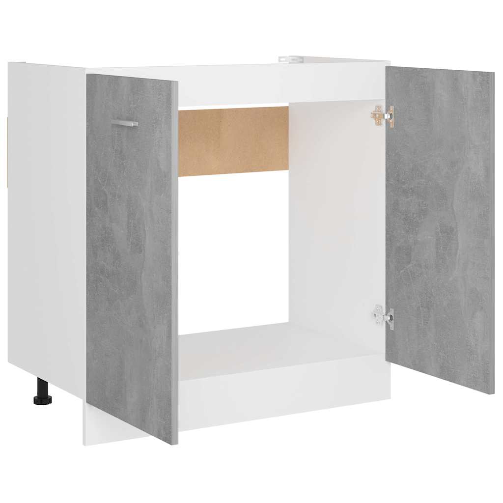 Ντουλάπι Νεροχύτη Γκρι Σκυροδέματος 80x46x81,5 εκ. Επεξ. Ξύλο