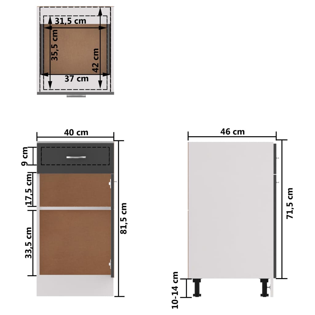 Ντουλάπι με Συρτάρι Lyon Γκρι 40x46x81,5 εκ. Μοριοσανίδα - Pakobazaar