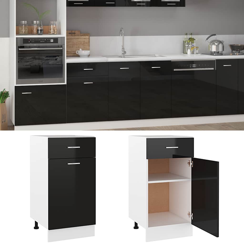 Ντουλάπι με Συρτάρι Lyon Γυαλιστερό Μαύρο 40x46x81,5εκ.