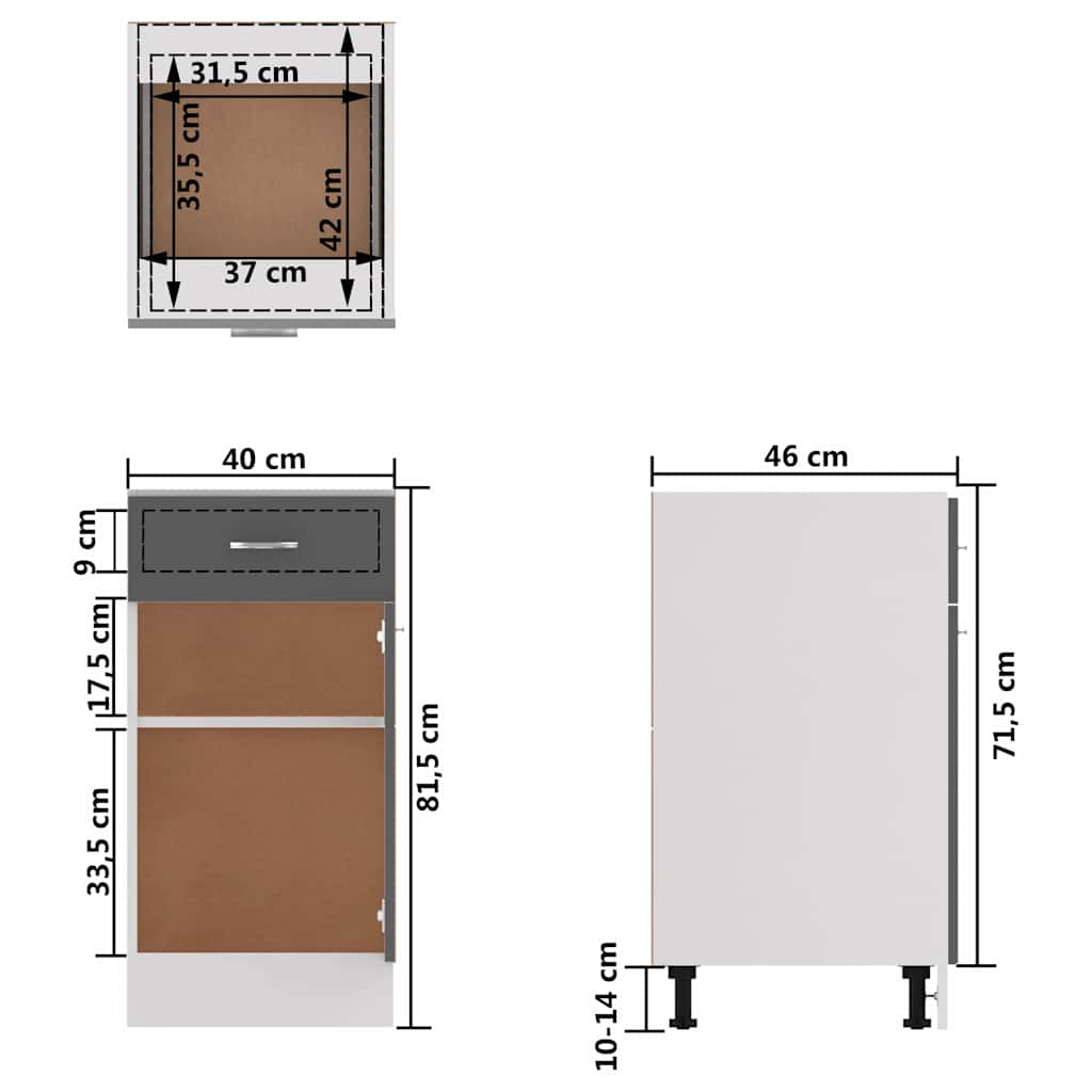 Ντουλάπι με Συρτάρι Lyon Γυαλιστερό Γκρι 40x46x81,5εκ.