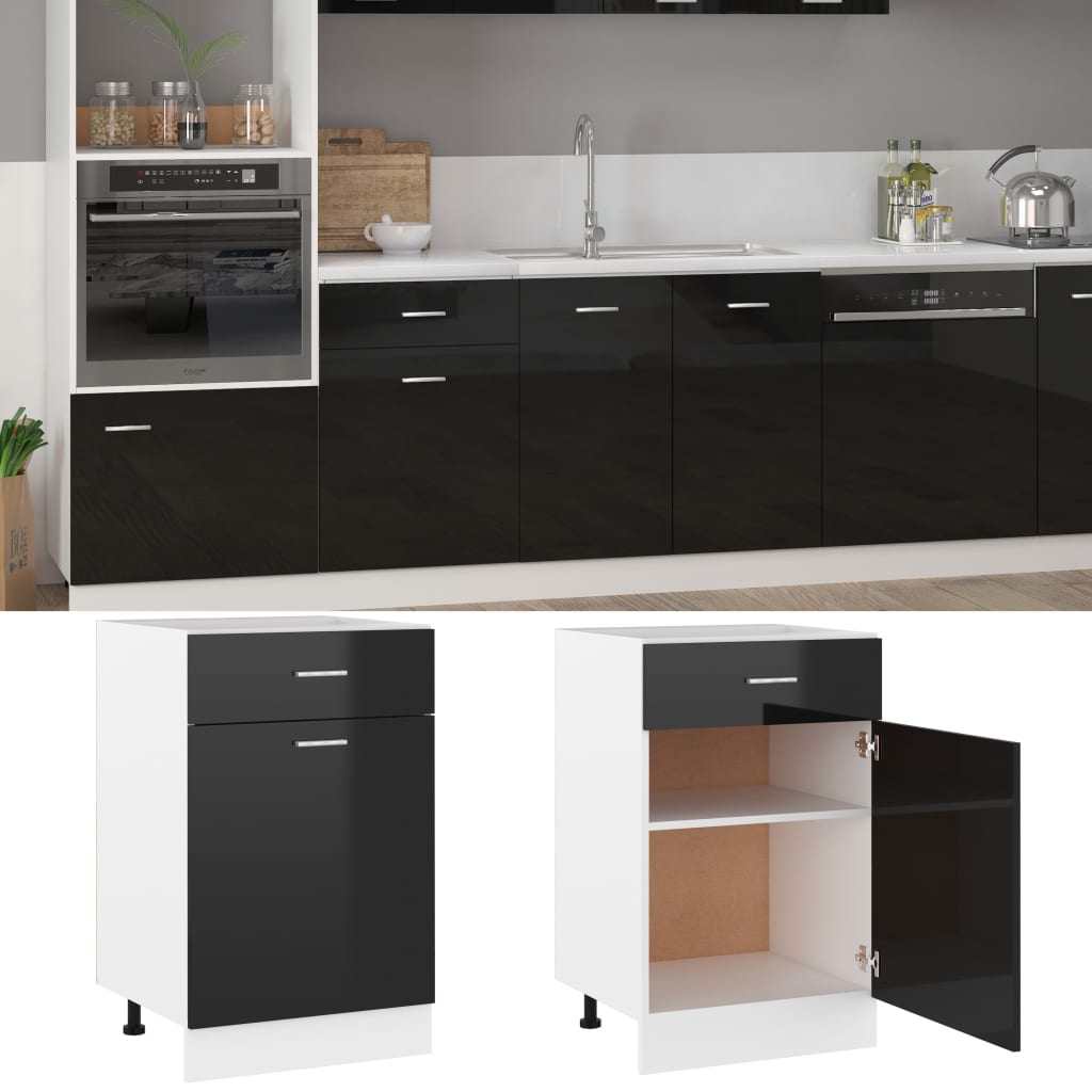 Ντουλάπι με Συρτάρι Lyon Γυαλιστερό Μαύρο 50x46x81,5εκ. - Pakobazaar