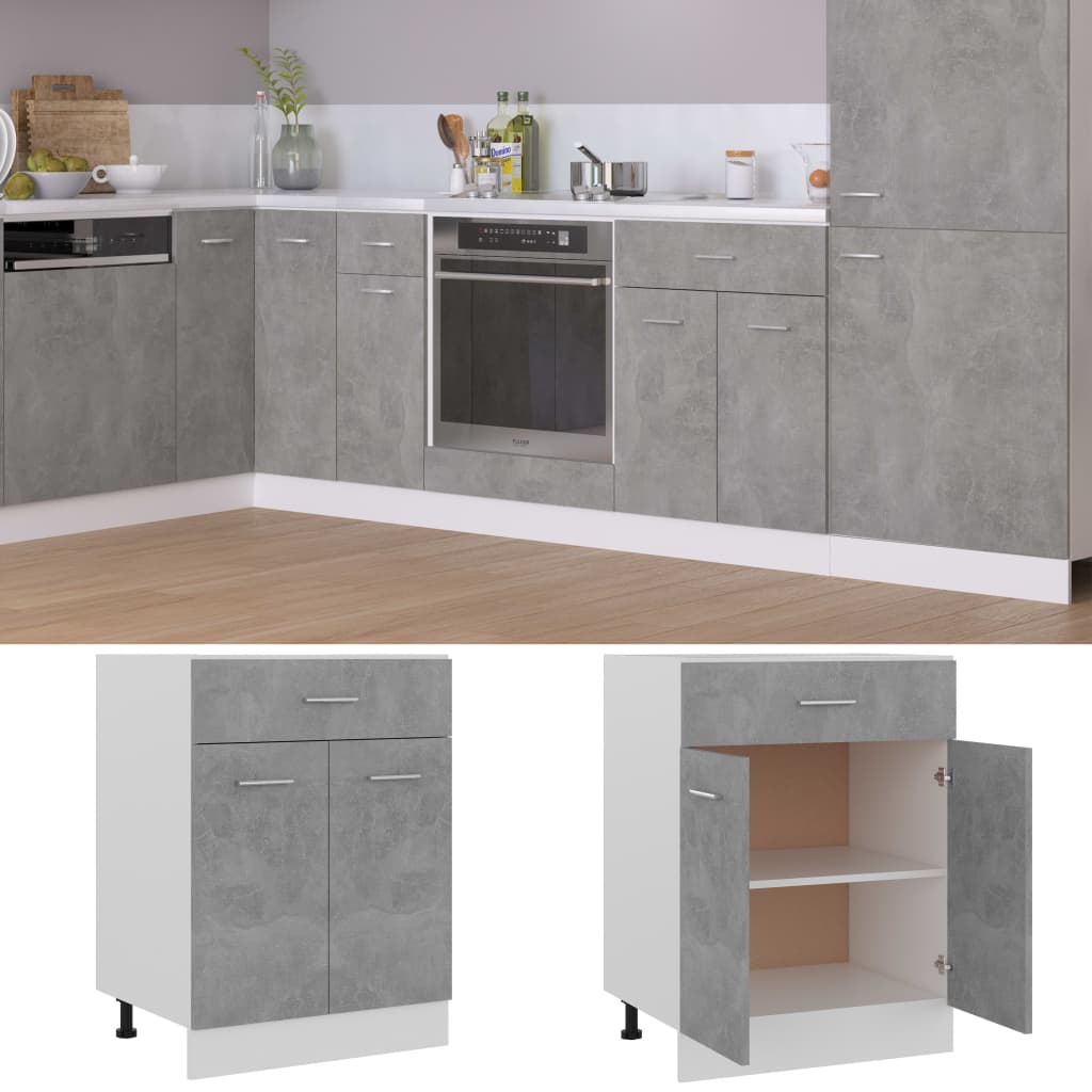 Ντουλάπι με Συρτάρι Γκρι Σκυροδέματος 60x46x81,5 εκ Επεξ. Ξύλο