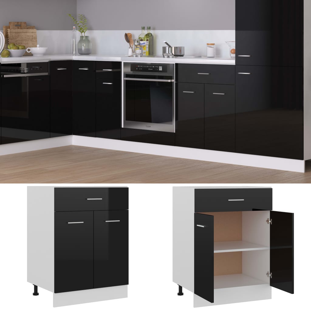 Ντουλάπι με Συρτάρι Lyon Γυαλιστερό Μαύρο 60x46x81,5εκ.