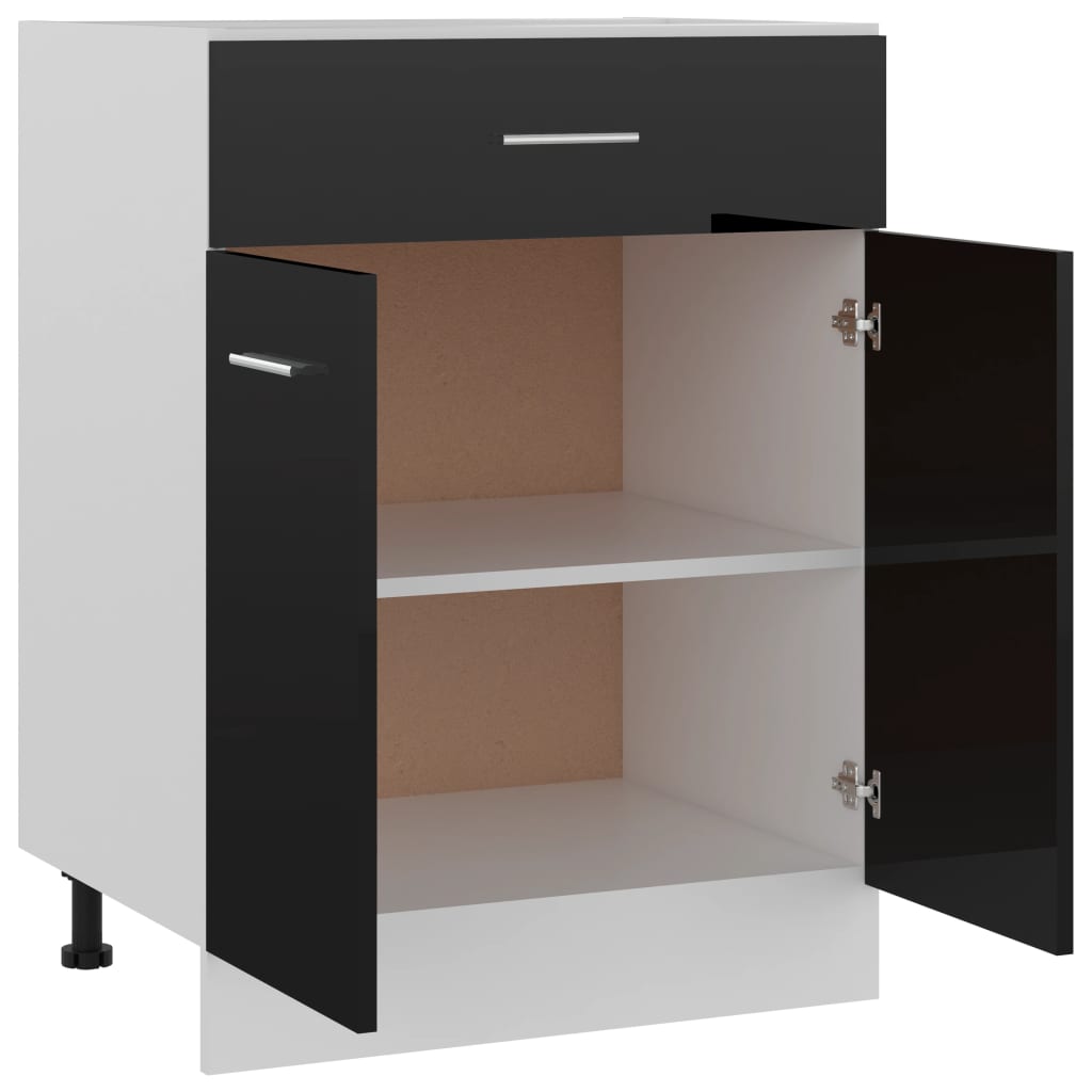 Ντουλάπι με Συρτάρι Lyon Γυαλιστερό Μαύρο 60x46x81,5εκ.
