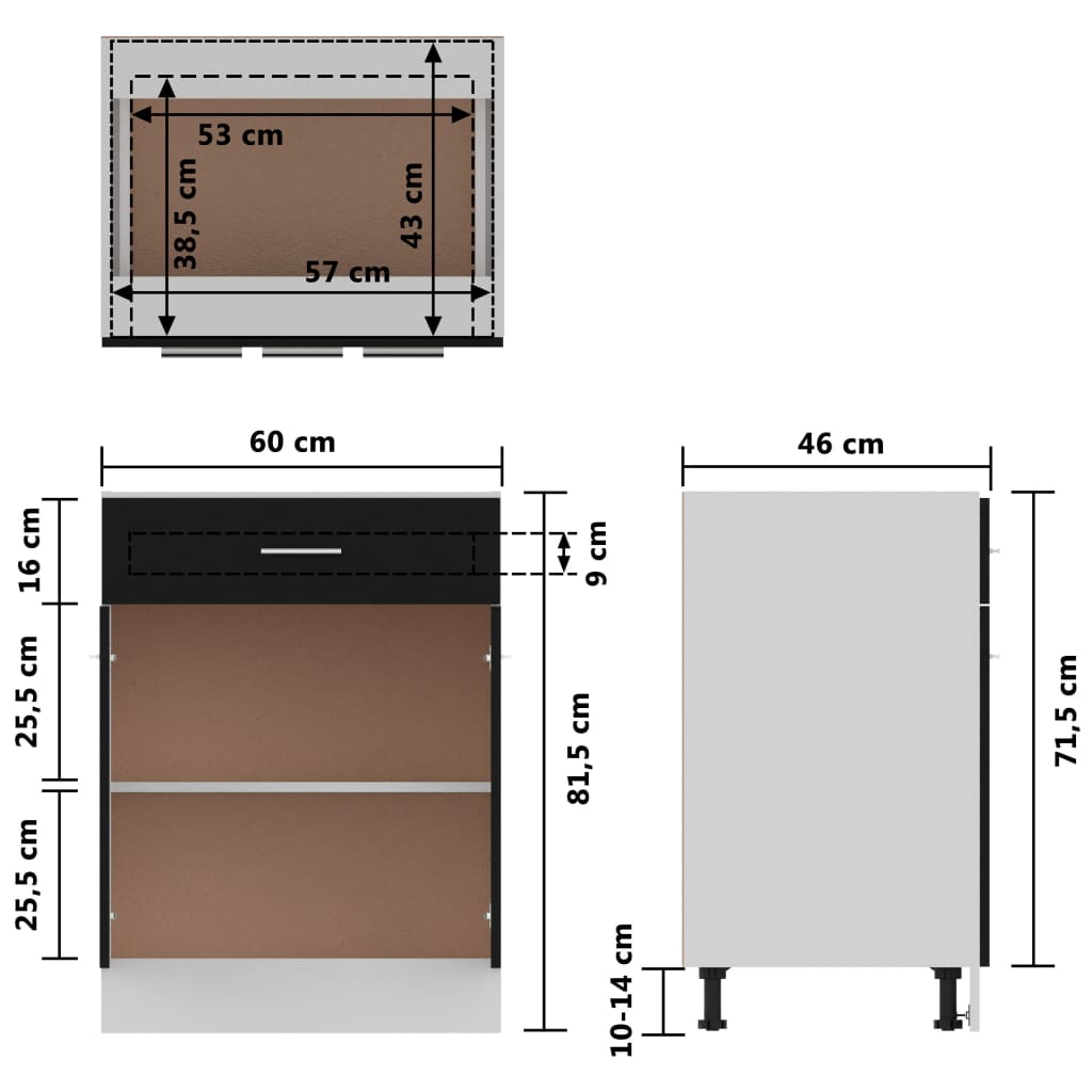 Ντουλάπι με Συρτάρι Lyon Γυαλιστερό Μαύρο 60x46x81,5εκ.