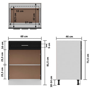 Ντουλάπι με Συρτάρι Lyon Γυαλιστερό Μαύρο 60x46x81,5εκ.