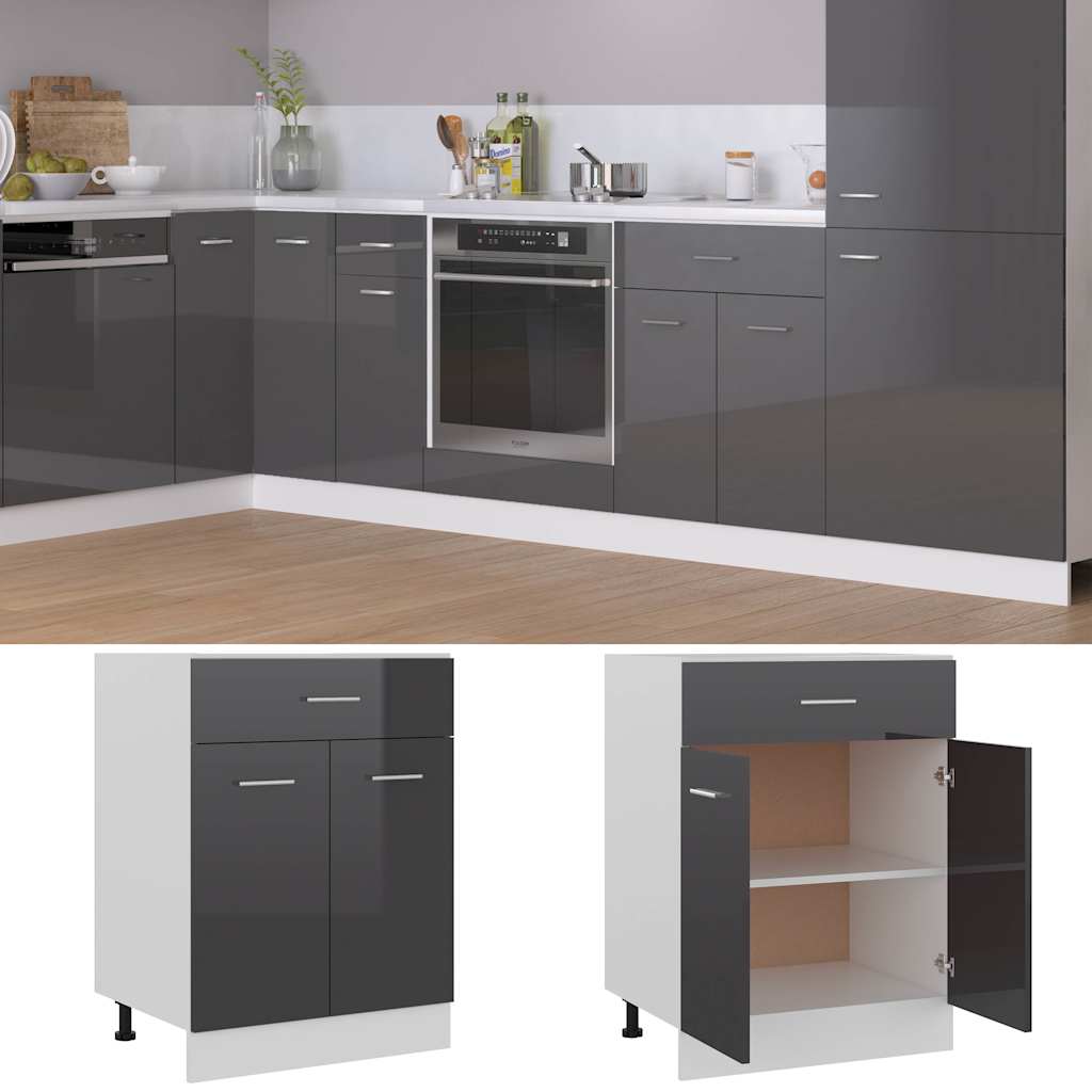 Ντουλάπι με Συρτάρι Lyon Γυαλιστερό Γκρι 60x46x81,5εκ.