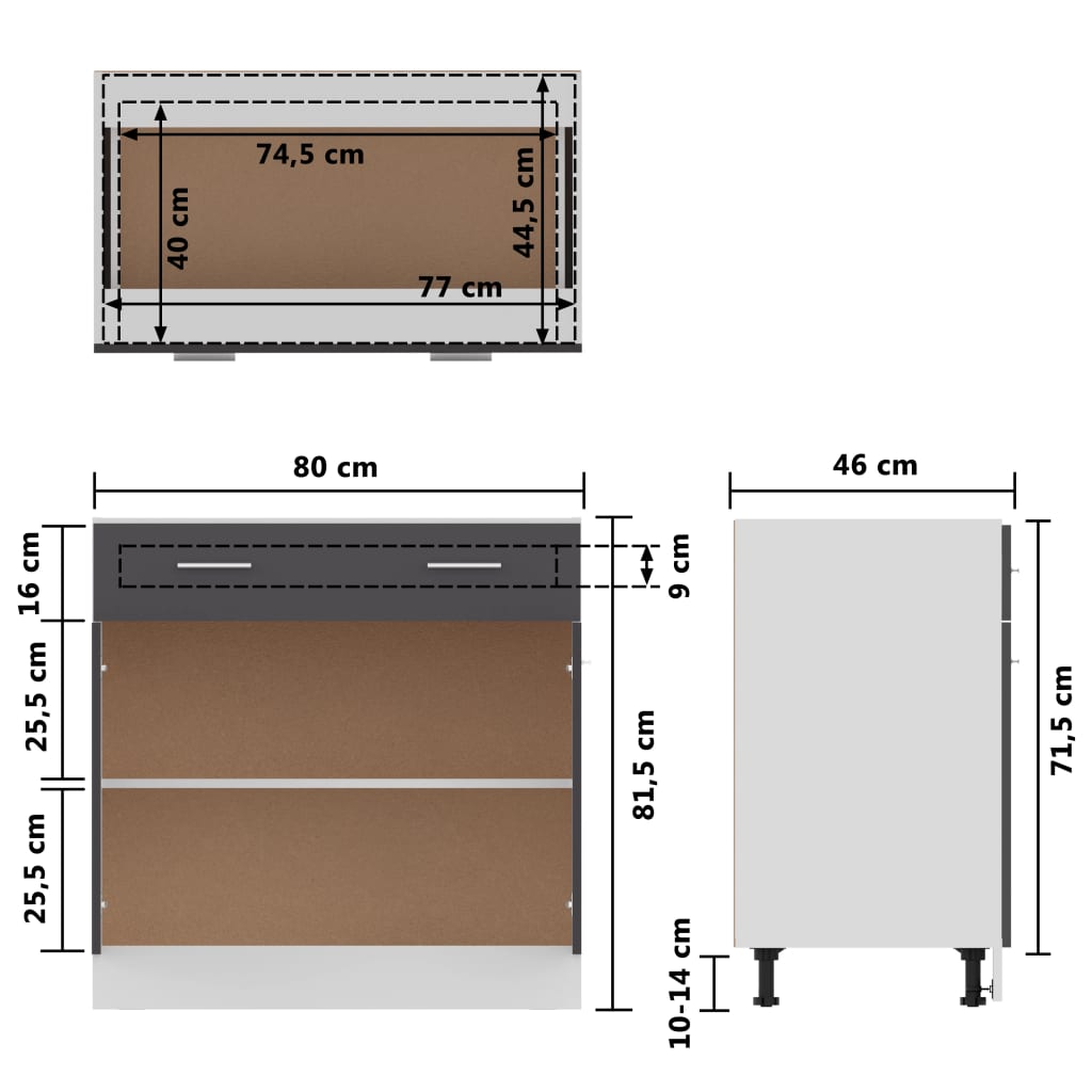 Ντουλάπι με Συρτάρι Lyon Γκρι 80x46x81,5 εκ. Μοριοσανίδα