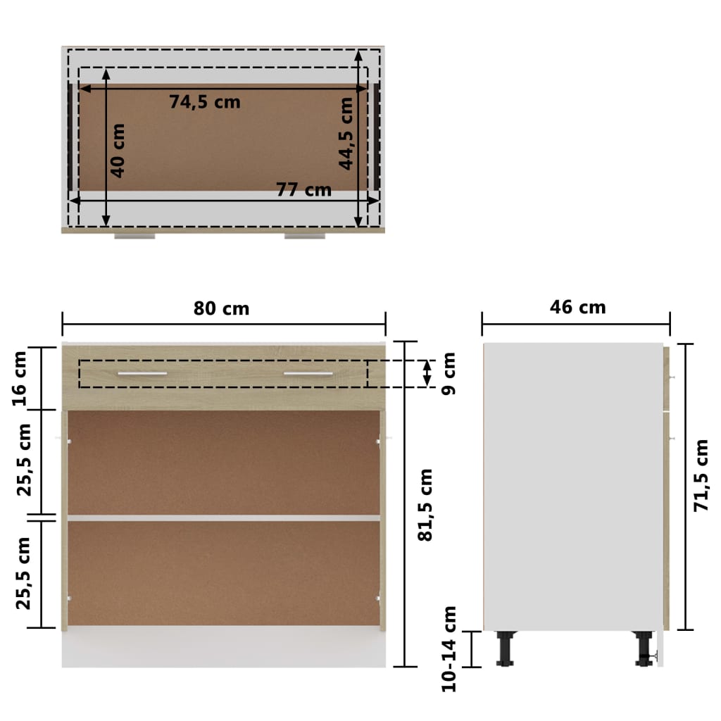 Ντουλάπι με Συρτάρι Sonoma Δρυς 80x46x81,5 εκ. Επεξ. Ξύλο