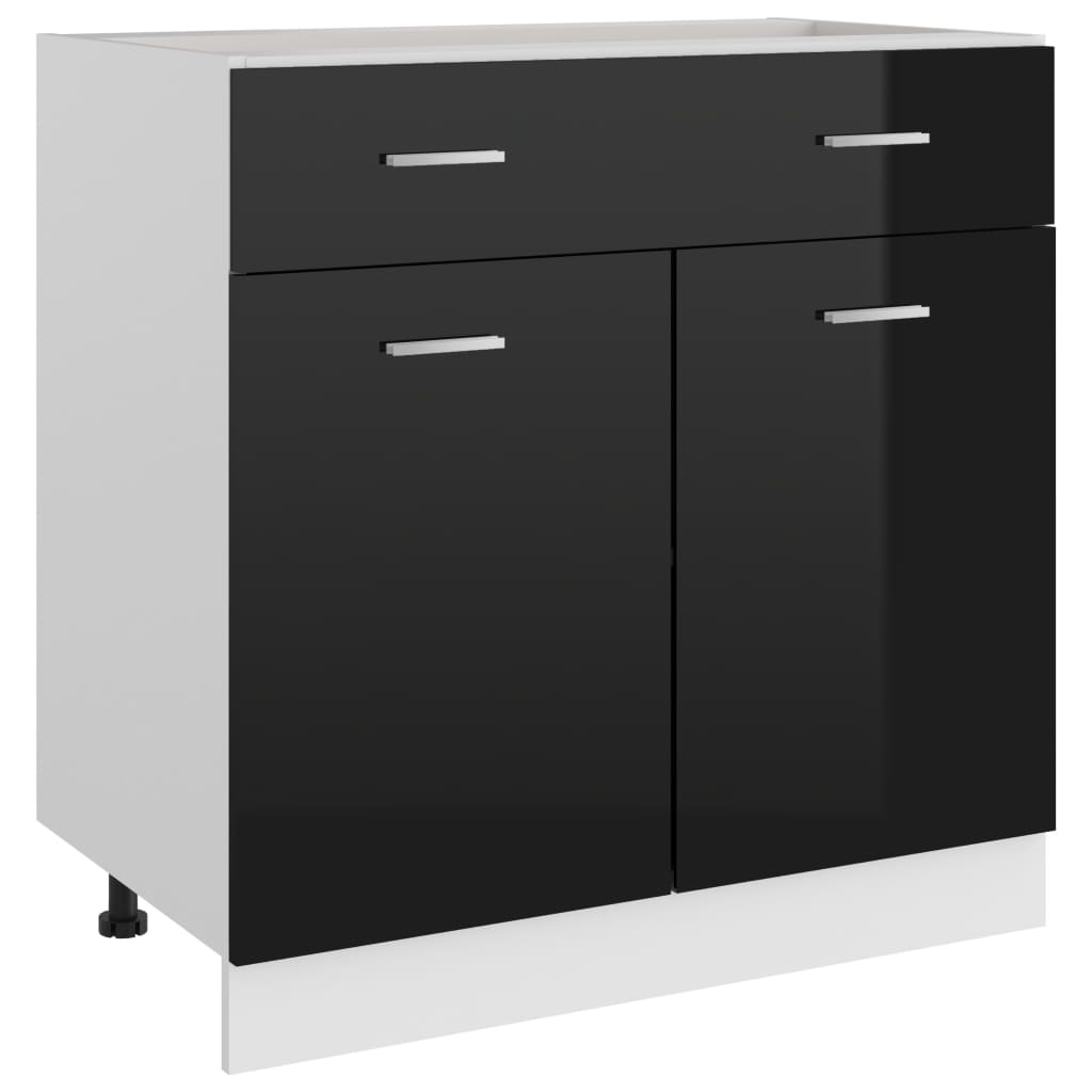 Ντουλάπι με Συρτάρι Lyon Γυαλιστερό Μαύρο 80x46x81,5εκ. - Pakobazaar