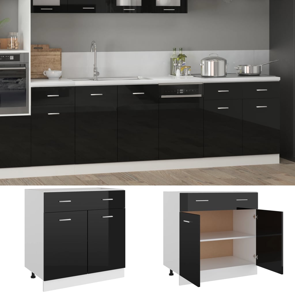Ντουλάπι με Συρτάρι Lyon Γυαλιστερό Μαύρο 80x46x81,5εκ. - Pakobazaar