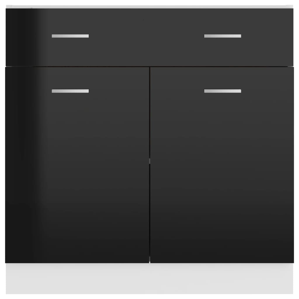 Ντουλάπι με Συρτάρι Lyon Γυαλιστερό Μαύρο 80x46x81,5εκ. - Pakobazaar