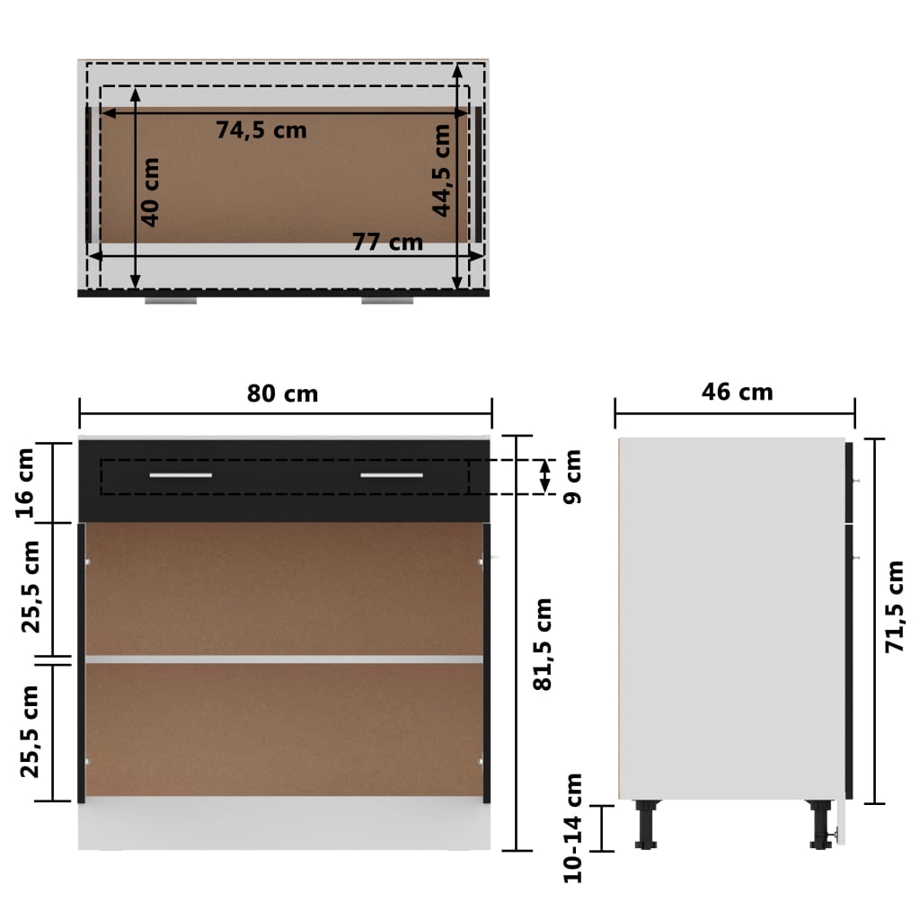 Ντουλάπι με Συρτάρι Lyon Γυαλιστερό Μαύρο 80x46x81,5εκ. - Pakobazaar