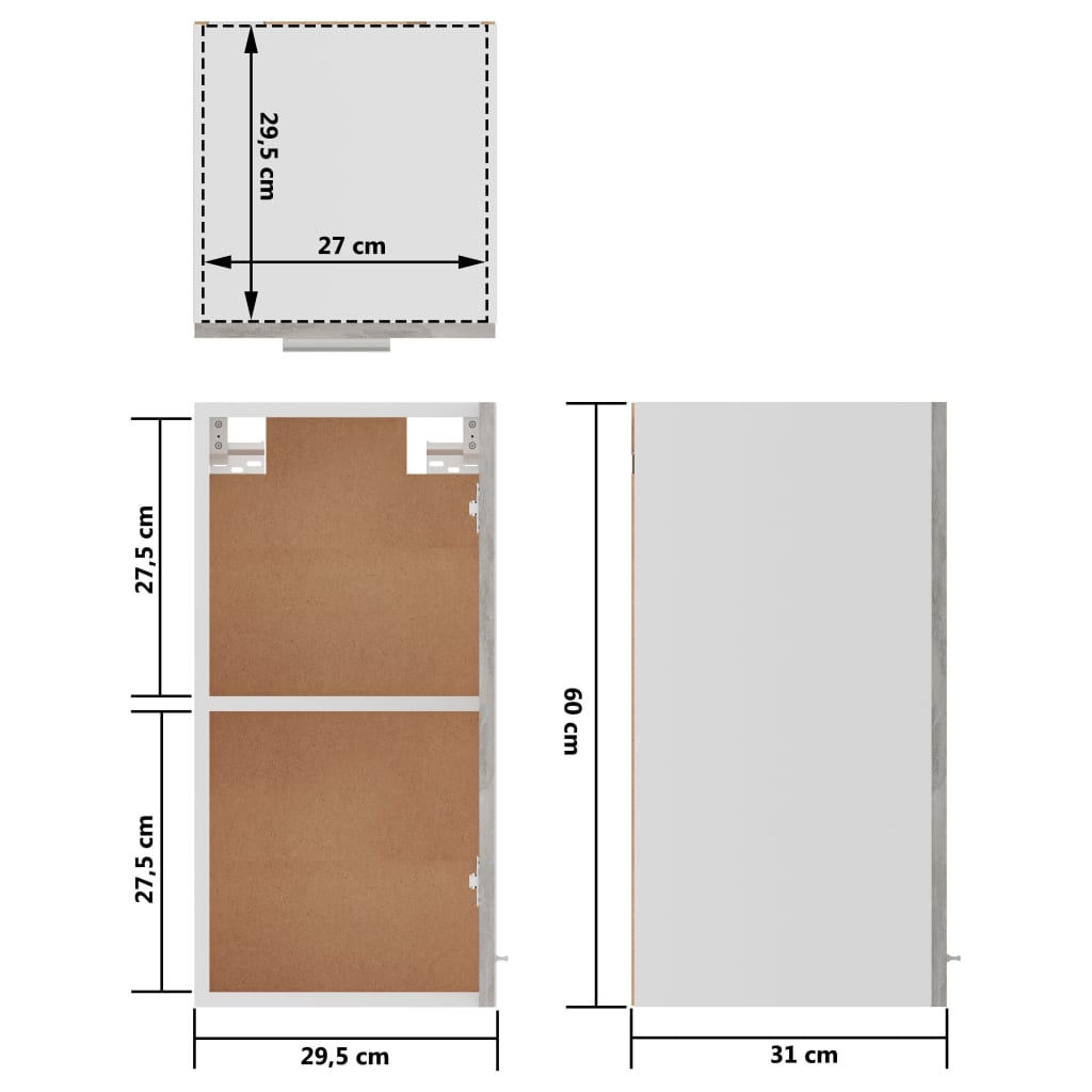 Ντουλάπι Κρεμαστό Γκρι Σκυροδέματος 29,5x31x60 εκ. Επεξ. Ξύλο