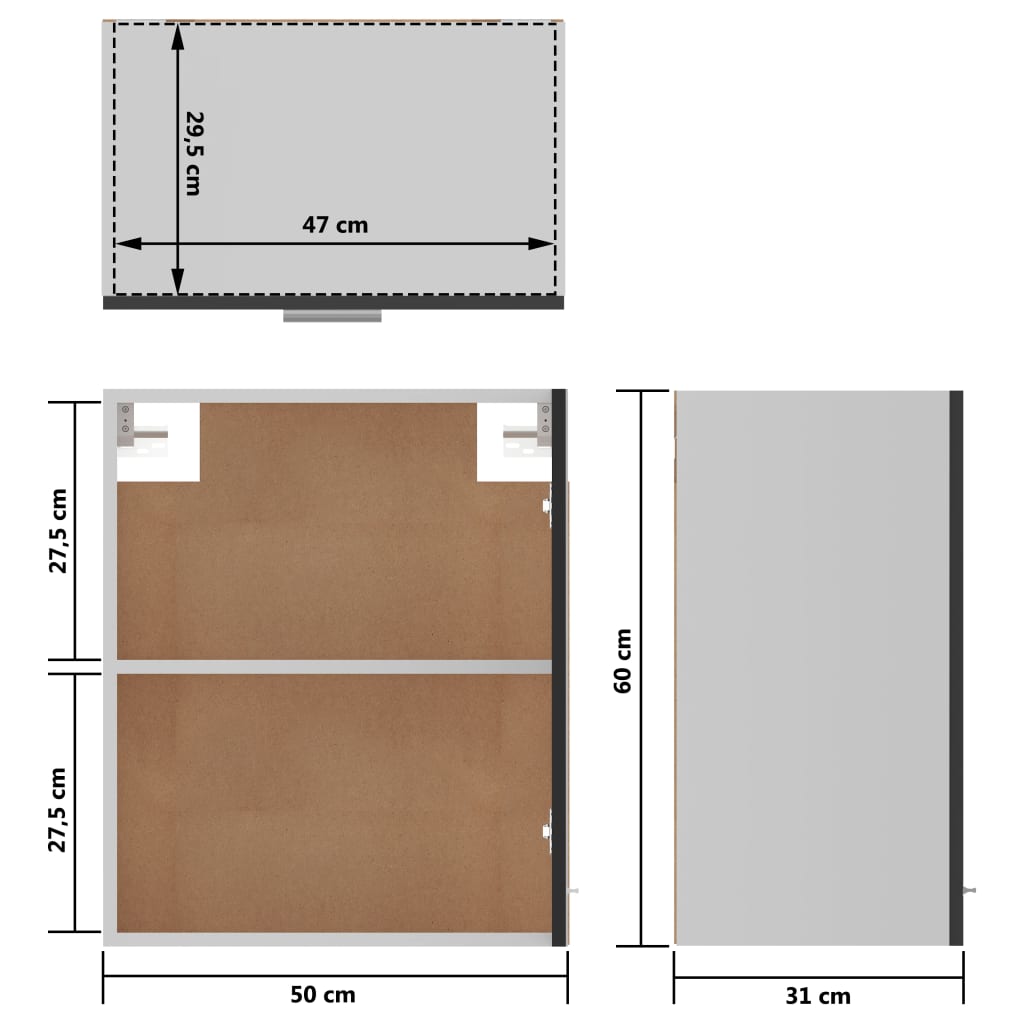 Ντουλάπι Κρεμαστό Lyon Γυαλιστερό Γκρι 50x31x60 εκ. Επεξ. Ξύλο