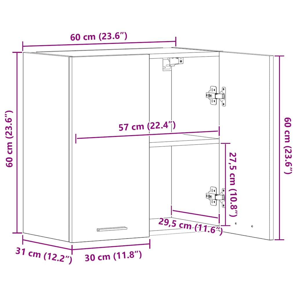 Ντουλάπι Κρεμαστό Sonoma Δρυς 60 x 31 x 60 εκ. από Επεξ. Ξύλο