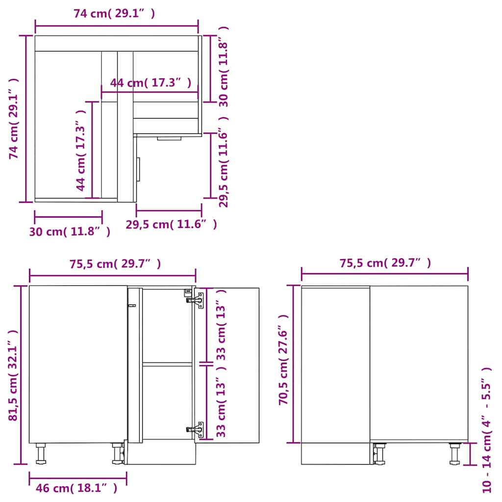 Γωνιακό Ντουλάπι "Lyon" Γυαλιστερό Λευκό 75,5x75,5x81,5 εκ. από Τεχνητό Ξύλο - Pakobazaar