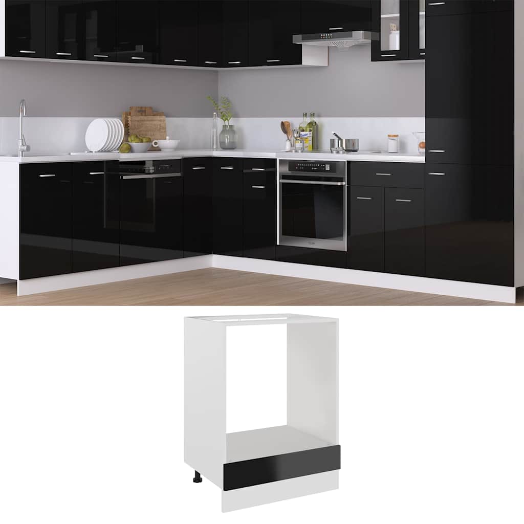 Ντουλάπι για Φούρνο Lyon Γυαλιστερό Μαύρο 60x46x81,5εκ.