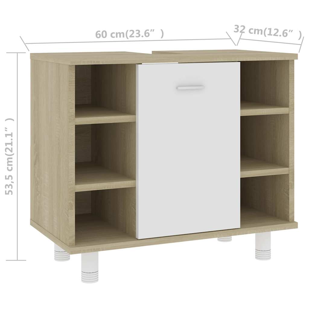 Ντουλάπι Νιπτήρα Λευκό/Sonoma Δρυς 60x32x53,5 εκ. Μοριοσανίδα