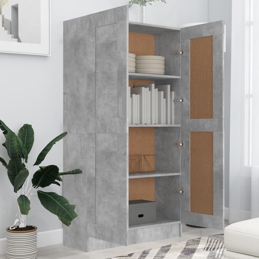Βιβλιοθήκη Γκρι του Σκυροδέματος 82,5x30,5x150 εκ. Επεξ. Ξύλο